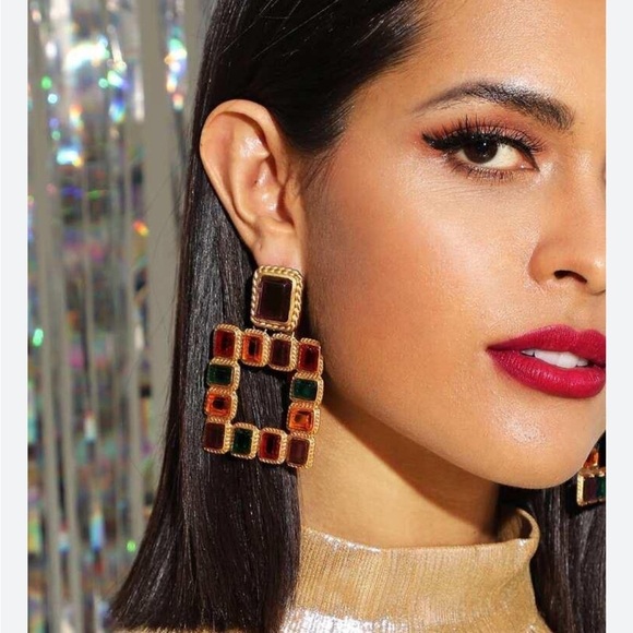 Zara Multicolored Square Gem Drop Earrings - Picture 6 of 15